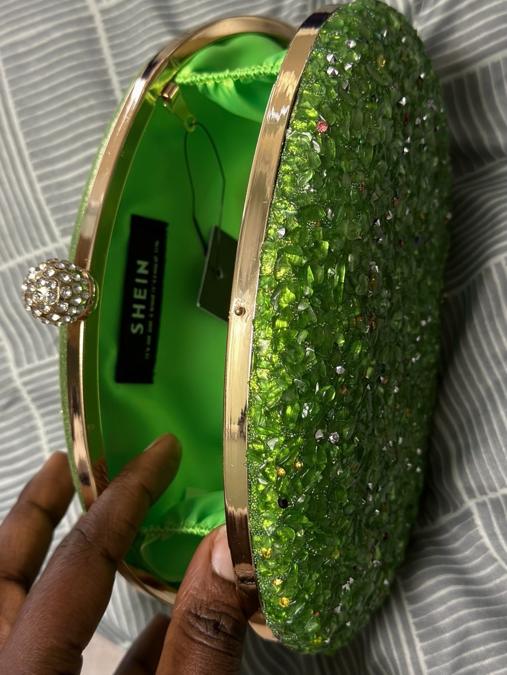 Green Beaded Crystal Oval Clutch